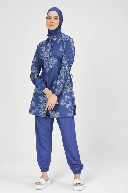 Simple Floral Blue Printed Burkini