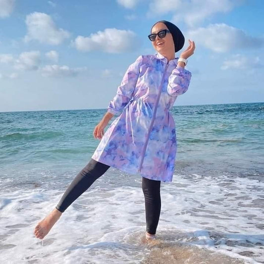 Water-Proof Burkini Mayo in Pastel Blue and Purple مع بونيه قطعتين هدية لفترة محدودة