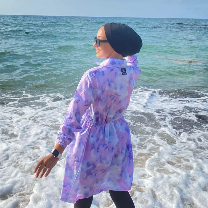 Water-Proof Burkini Mayo in Pastel Blue and Purple مع بونيه قطعتين هدية لفترة محدودة